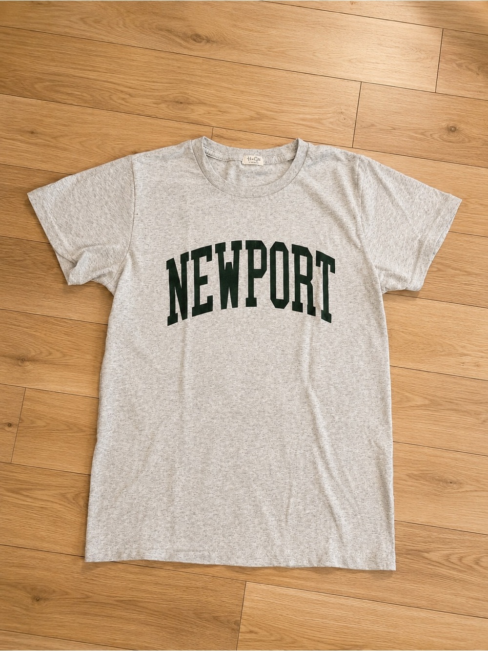 Brandy Melville Grey Tee with Dark Green NEWPORT Graphic